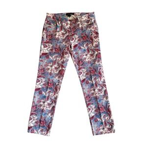 RALPH LAUREN Beige Blue Red Paisley Stretch‎ Modern Straight Ankle Jeans 10